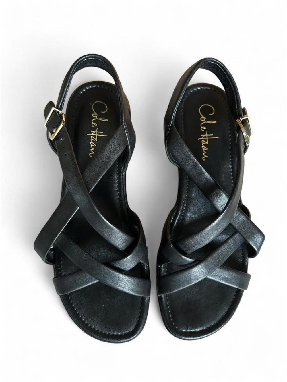 Cole Haan Nike Air Women’s 7.5 Black Leather Platform Wedge Sandals Vintage
